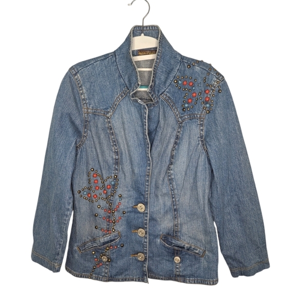 Vintage department of peace Western beaded embroidered Floral denim jean coat XS - Picture 1 of 6